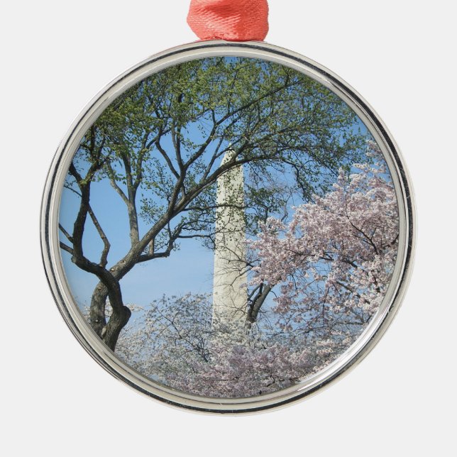 Cherry Blossoms and the Washington Monument in DC Metal Tree Decoration (Front)