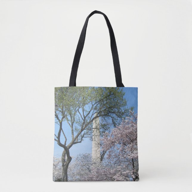 Cherry Blossoms and the Washington Monument in DC Tote Bag (Front)