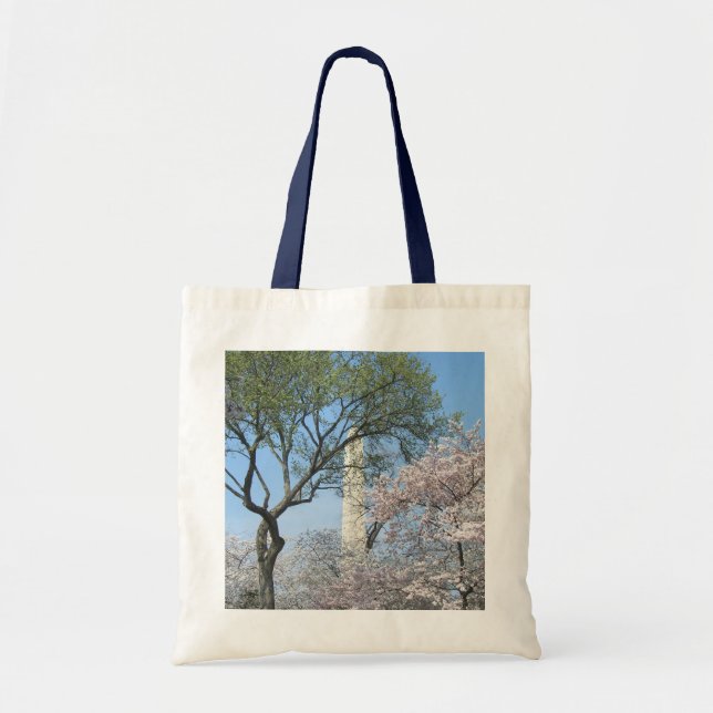 Cherry Blossoms and the Washington Monument in DC Tote Bag (Front)