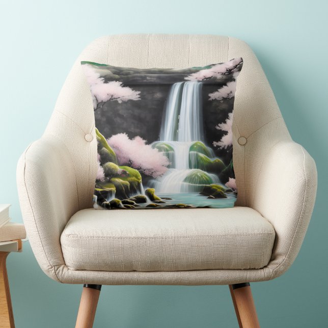  Cherry Blossoms And Waterfall In Japan Cushion (Creator Uploaded)