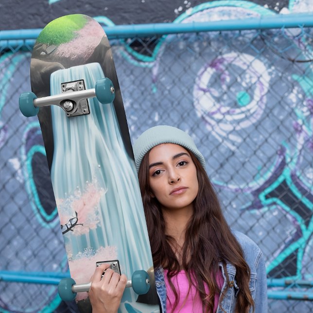 Cherry Blossoms And Waterfall Skateboard (Creator Uploaded)