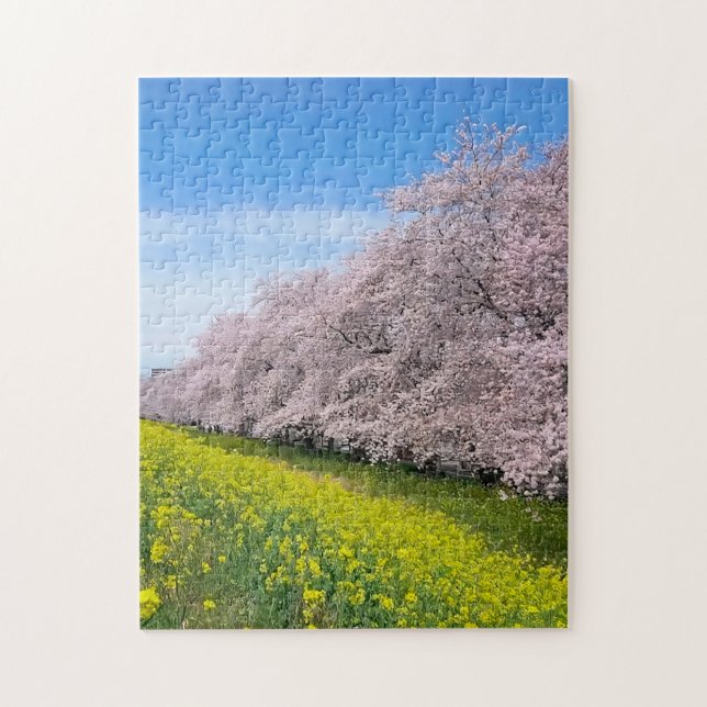 Cherry Blossoms and Yellow Flowers Jigsaw Puzzle (Vertical)