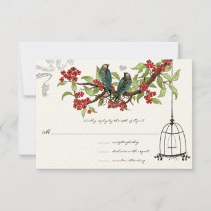 Cherry Blossoms Aqua Birds and Birdcage RSVP