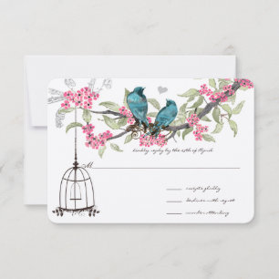 Cherry Blossoms Aqua Birds and Birdcage RSVP