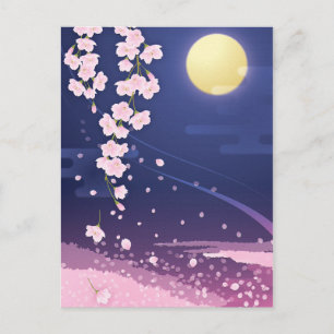 Cherry Blossoms Asian Sakura with Night Sky Postcard