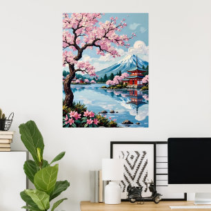 Cherry Blossoms at the Pagoda Lake Poster