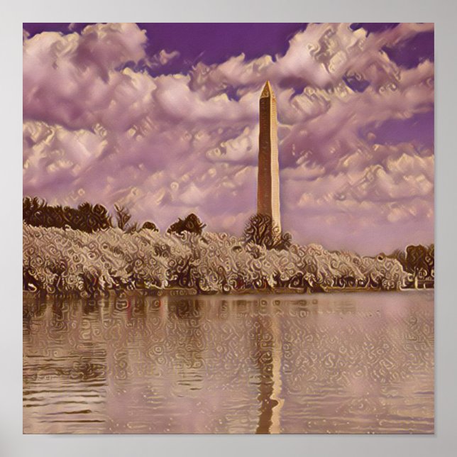 Cherry Blossoms at the Washington Monument  Poster (Front)