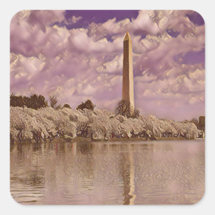 Cherry Blossoms at the Washington Monument Square Sticker