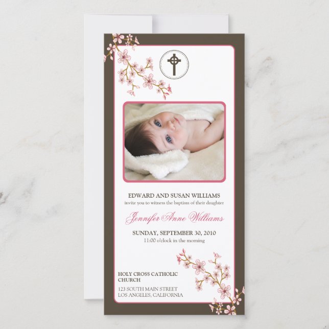 Cherry Blossoms Baptism Announcement (pink) (Front)