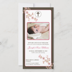 Cherry Blossoms Baptism Announcement (pink)