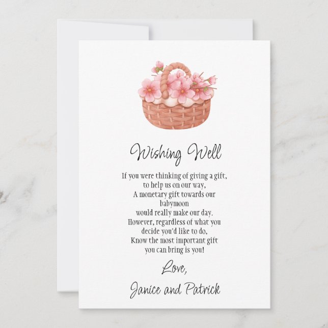 Cherry Blossoms Basket Babymoon Wishing Well Card (Front)