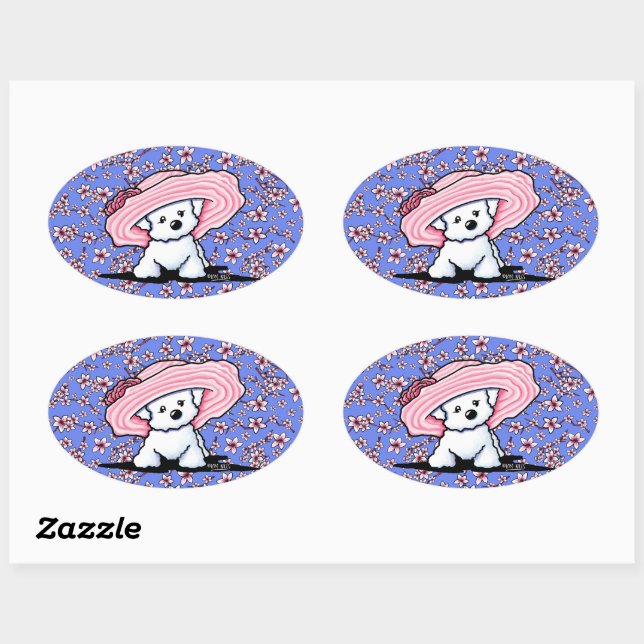Cherry Blossoms Bichon Oval Sticker (Sheet)