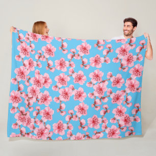 Cherry blossoms blooming fleece blanket