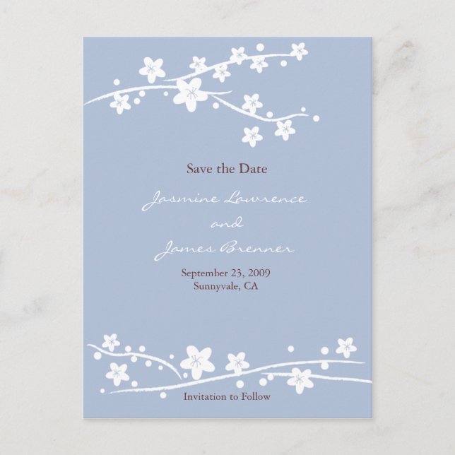 Cherry Blossoms Blue Announcement Postcard (Front)