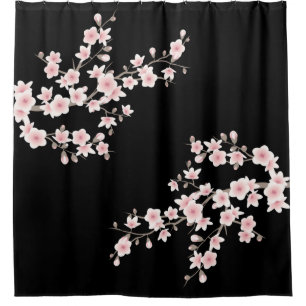  Cherry Blossoms BLUSH Pink Black Shower Curtain