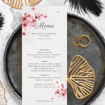 Cherry blossoms blush pink romantic wedding menu<br><div class="desc">Created to coordinate with our "Pink Cherry Blossom Wedding" collection, this customisable wedding menu is perfect for any stylish, romantic and elegant marriage dinner. Featuring a contemporary illustration of pink watercolor cherry branches with flowers and blossoms, this menu is easily customisable to include the names of the Bride and Groom,...</div>