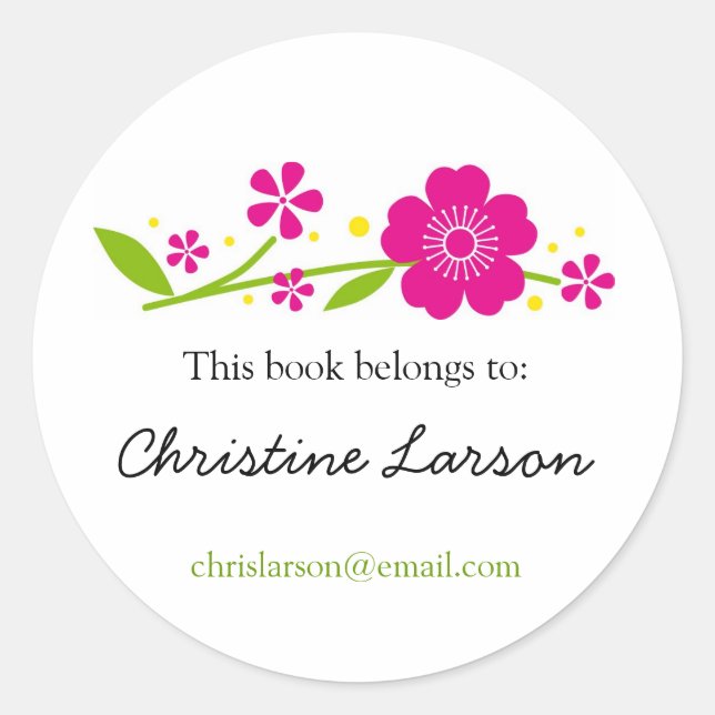 Cherry Blossoms Bookplate Classic Round Sticker (Front)