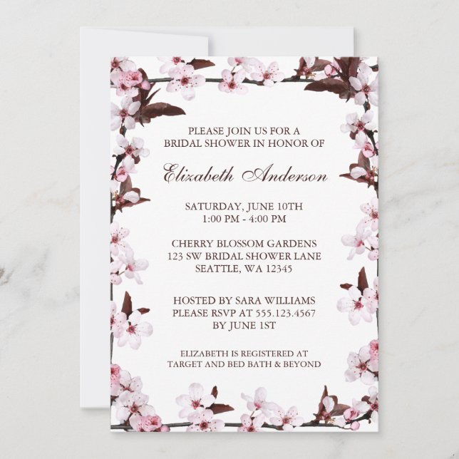 Cherry Blossoms Border Bridal Shower Invitation (Front)