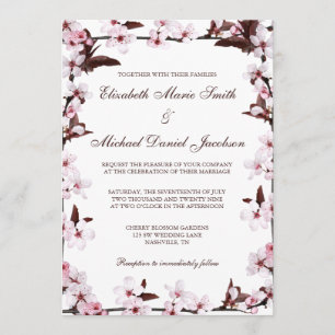 Cherry Blossoms Border Wedding Invitation