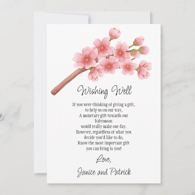 Cherry Blossoms Branch Babymoon Wishing Well Card (Front)