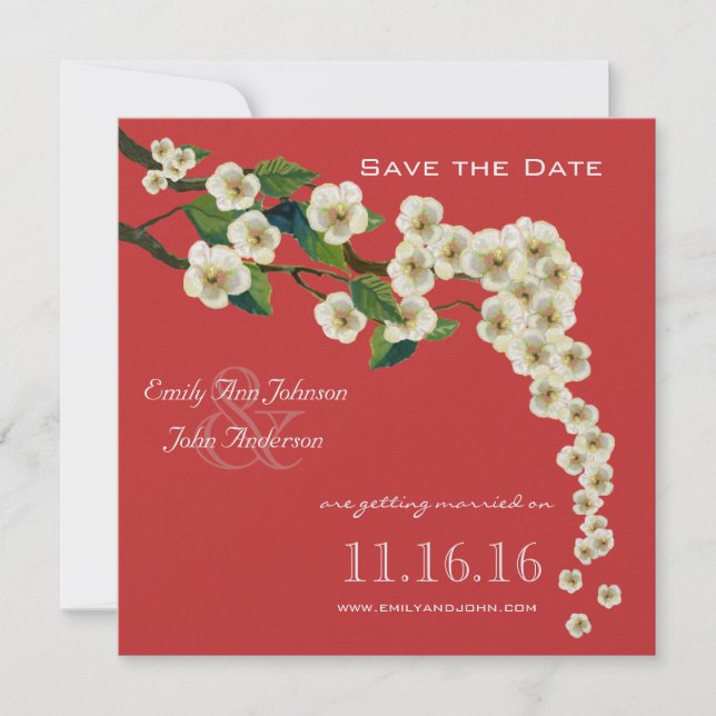 Cherry Blossoms Branch Save the Date Invitation (Front)