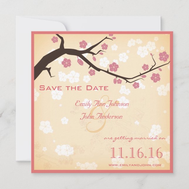 Cherry Blossoms Branch Save the Date Invitation (Front)