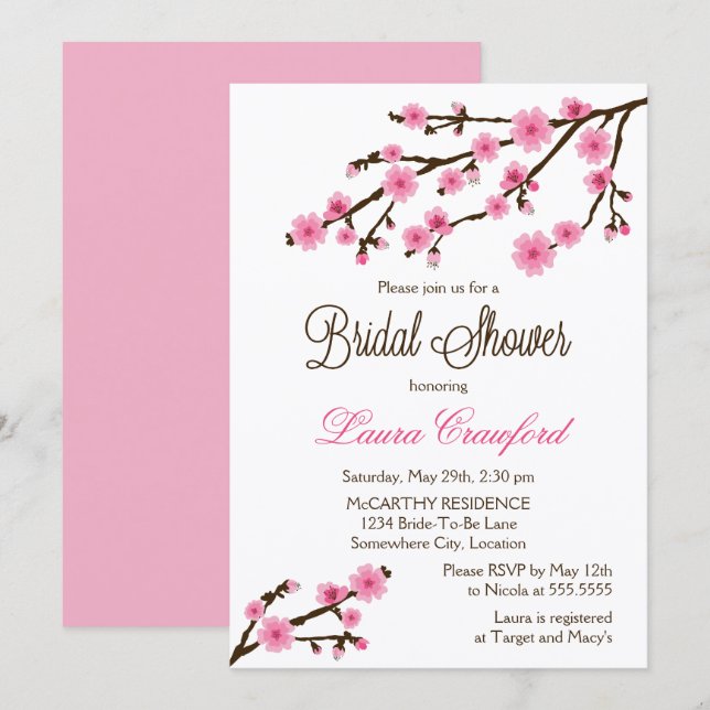 Cherry Blossoms Bridal Shower Invitation (Front/Back)