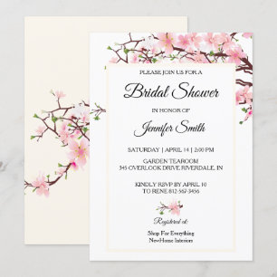 Cherry Blossoms Bridal Shower Pink Beige Card