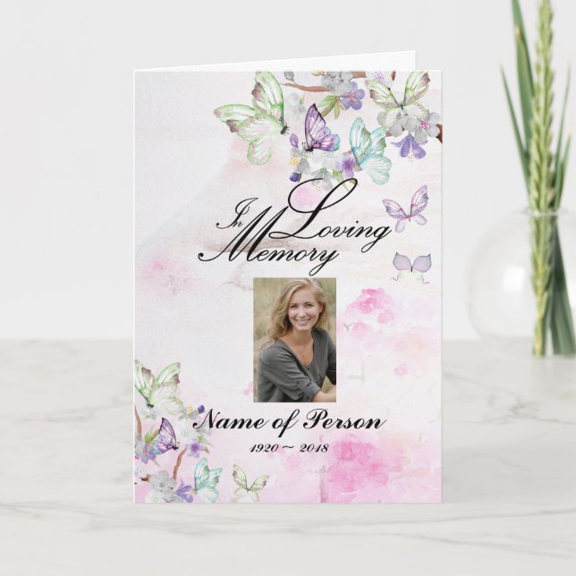 Cherry Blossoms Butterflies Funeral Program Programme (Front)