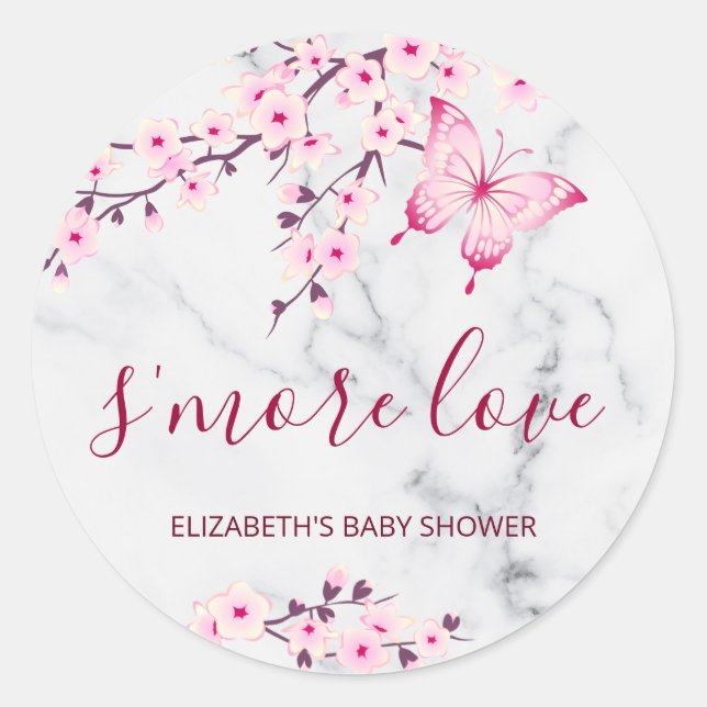 Cherry Blossoms  Butterfly S'more Love Classic Round Sticker (Front)