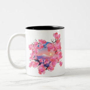 Cherry Blossoms by Mount Fuji Two-Tone Coffee Mug
