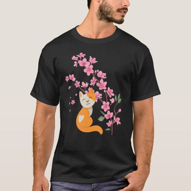 Cherry Blossoms Cat  Cherryblossom Japanese Flower T-Shirt (Front)