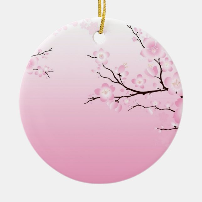 Cherry Blossoms Ceramic Tree Decoration (Front)