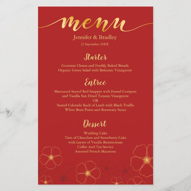 Cherry Blossoms Chinese Dinner Menu | Custom Colou (Front)