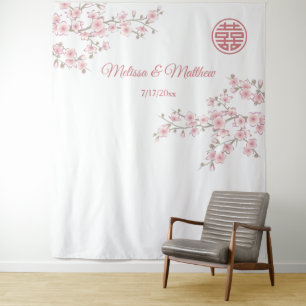 Cherry Blossoms Chinese Wedding Backdrop Tapestry