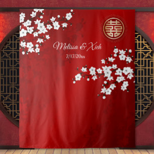 Cherry Blossoms Chinese Wedding Backdrop Tapestry