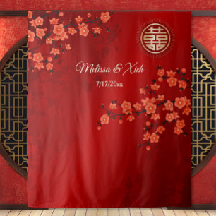 Cherry Blossoms Chinese Wedding Backdrop Tapestry