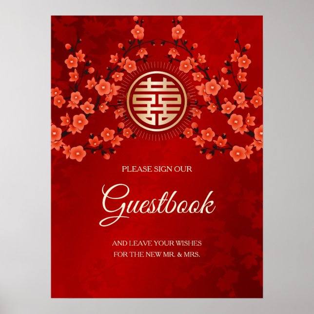 Cherry Blossoms Chinese Wedding Guest Book (Front)