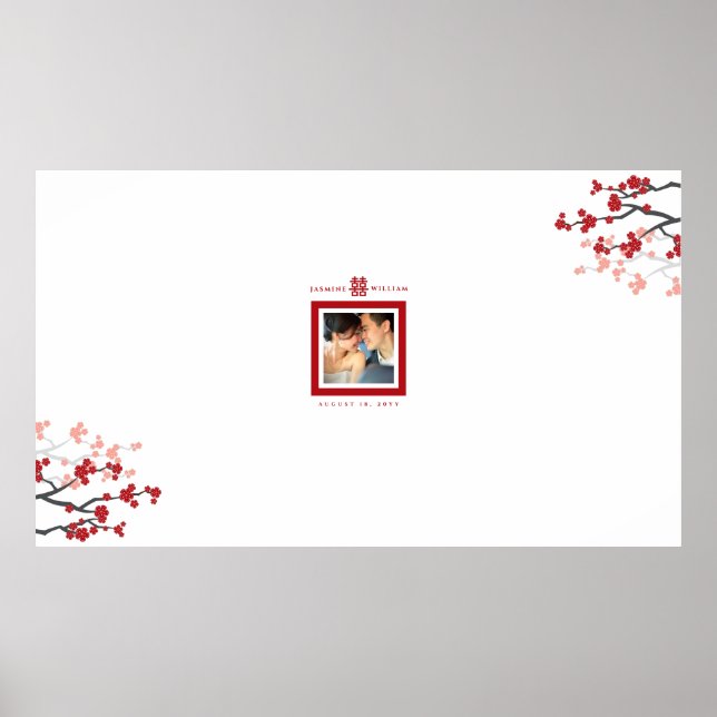 Cherry Blossoms Chinese Wedding Guestbook Poster (Front)