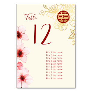 Cherry Blossoms Chinese Wedding Table Number