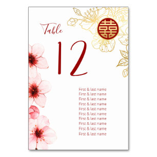 Cherry Blossoms  Chinese Wedding Table Number