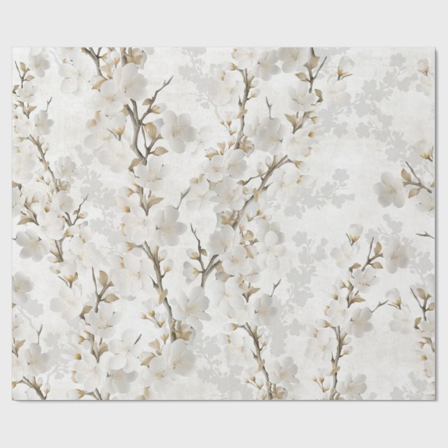 Cherry blossoms cloud dancer shades wrapping paper (Flat)