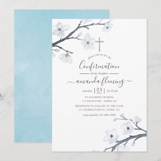 Cherry Blossoms Confirmation Invitation (Front/Back)