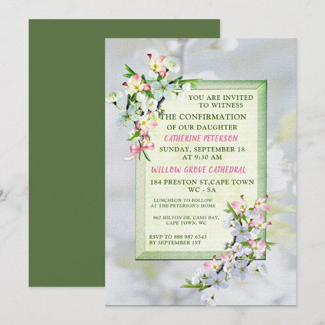 Cherry Blossoms Confirmation Invitation (Front/Back)