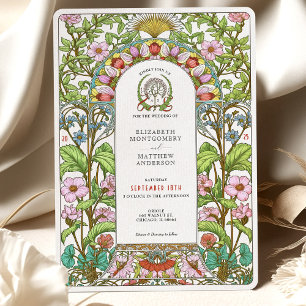 Cherry Blossoms & Cornflowers Art Nouveau Wedding Invitation