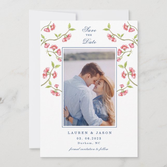 Cherry Blossoms Couples Photo Save the Date  Invitation (Front)