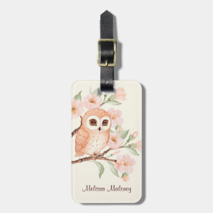 Cherry Blossoms Cute Owl Luggage Tag