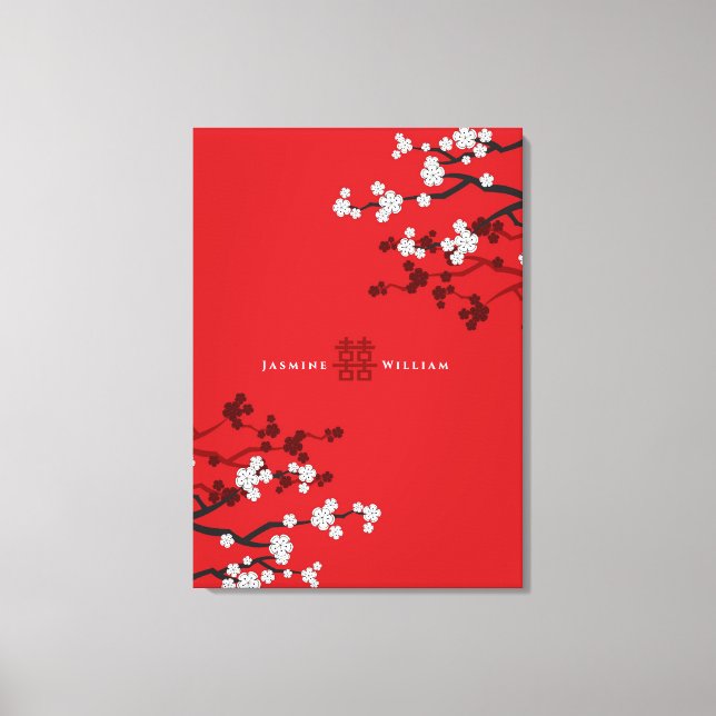 Cherry Blossoms & Double Happiness Chinese Wedding Canvas Print (Front)
