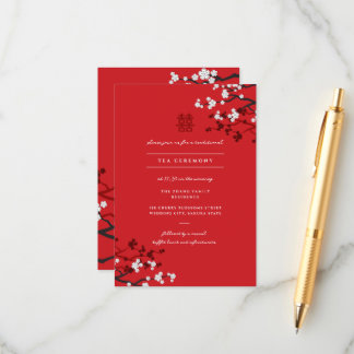 Cherry Blossoms & Double Happiness Chinese Wedding Enclosure Card