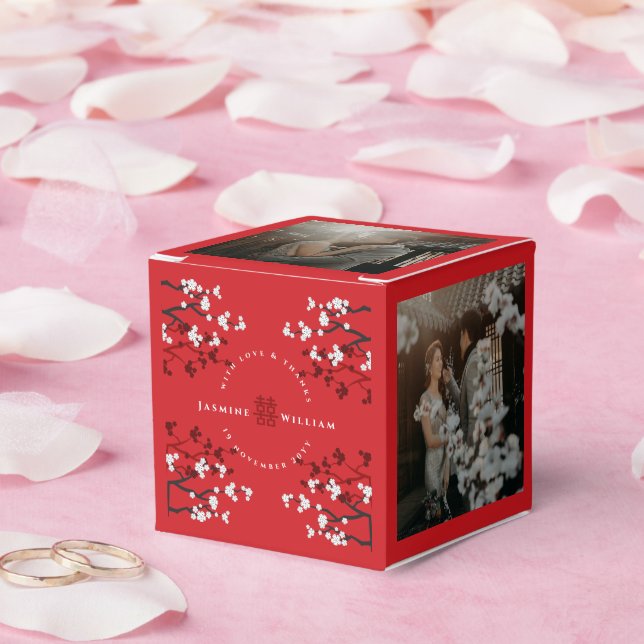 Cherry Blossoms & Double Happiness Chinese Wedding Favour Box (Wedding)